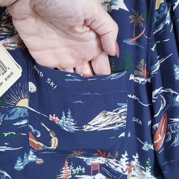 FAHERTY Camp Shirt Mens Small Navy Button Up Short Sleeve Sea to Ski $158 - Picture 3 of 7